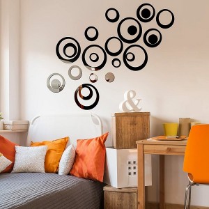 72 Pieces Acrylic Circle Mirror Wall Sticker Round Black Gold and Silver Wall Decor Decals Removable DIY Adhesive Circle Wall Decals for Living Room Bedroom Home Decoration