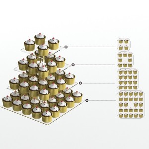 Akrilni stalak za torte na stolu ispunjen izlogom za torte