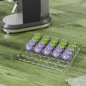 Acrylic coffee capsule storage tray placed on the table