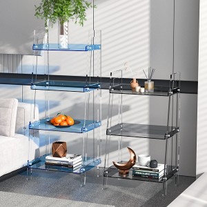 Acrylic floor-to-ceiling shelves in bedrooms