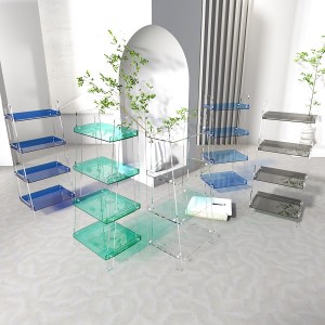 Customizable acrylic shelves floor mounted