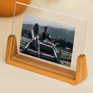 Sign holder with wooden base for home picture frame